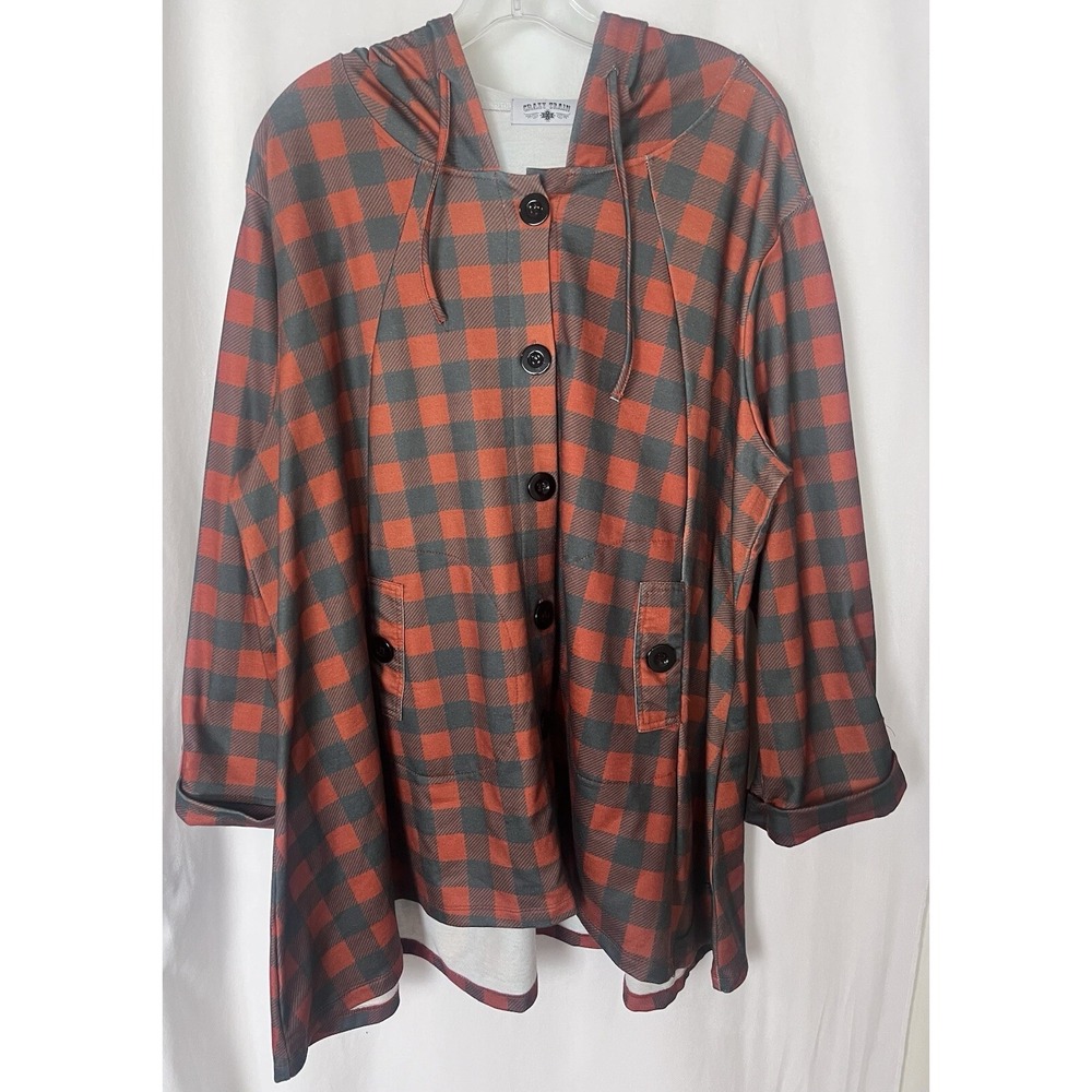 CRAZY TRAIN Women's XL Orange Plaid Pocket Palo Duro Hooded Jacket